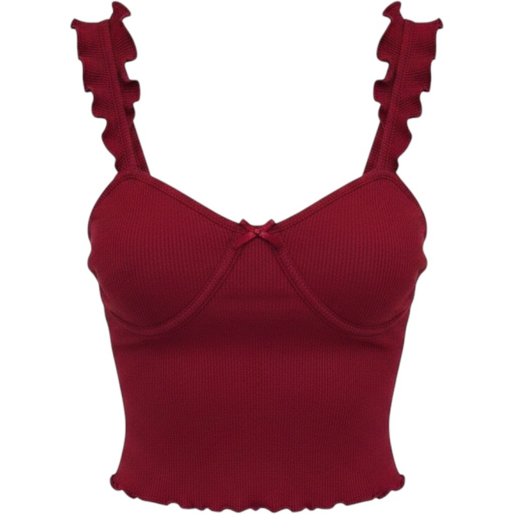 Garage Flutter Sleeve Ribbed Cami Top Crimson Red Ruffle Strap Crop XS NWT